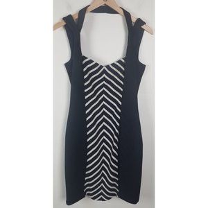 Guess Women's Sz. 10 Navy & White Striped Knit Bandage Knee Length Dress